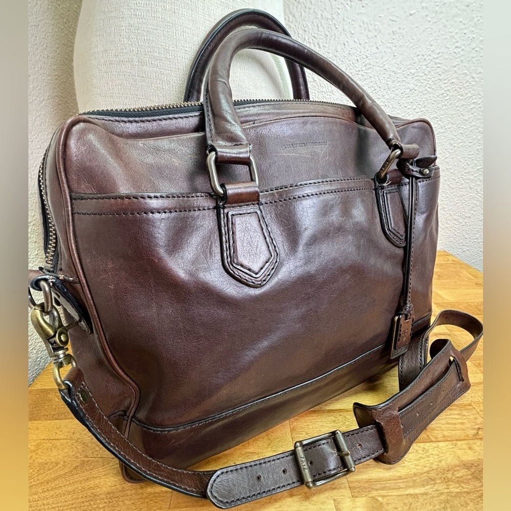Frye Logan Zip Work Bag in Dark Brown Leather - Picture 2 of 14
